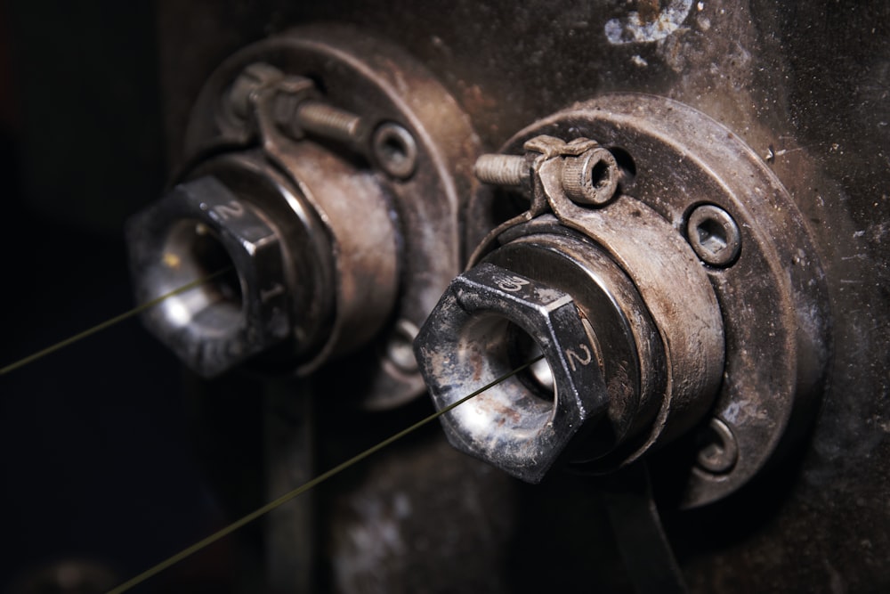 brown metal machine in closeup shot