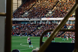 Wide shot of a filled soccer stadium in Mexico City ready for a World Cup match