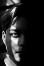 grayscale photo of woman