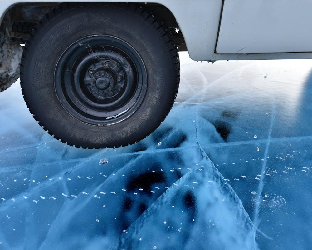 vehicle on ice cracked ice field