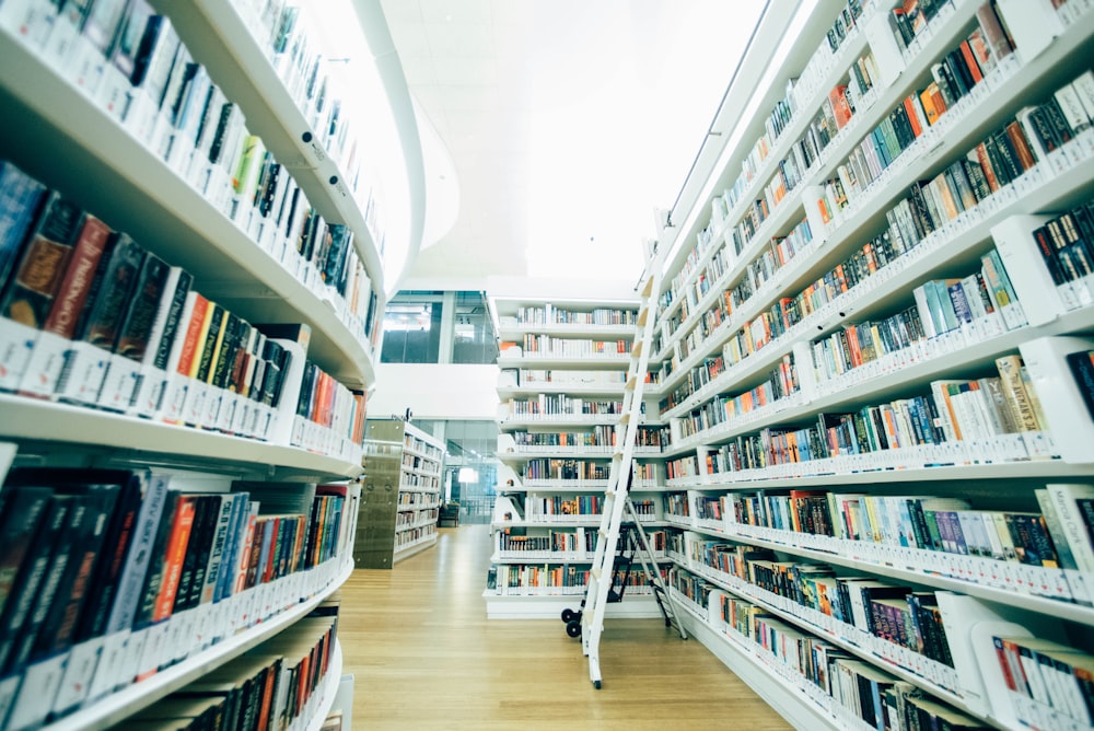 white stairs inside the library