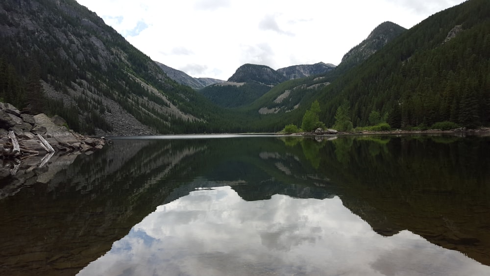 body of water near mountains