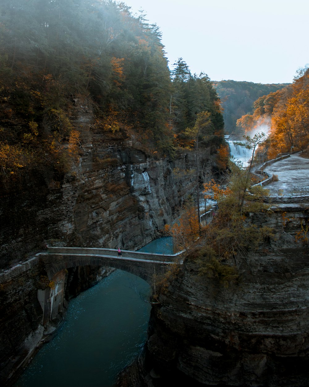 Photographie aérienne d’une rivière et d’un pont