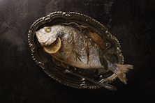 fried fish with lemon in plate