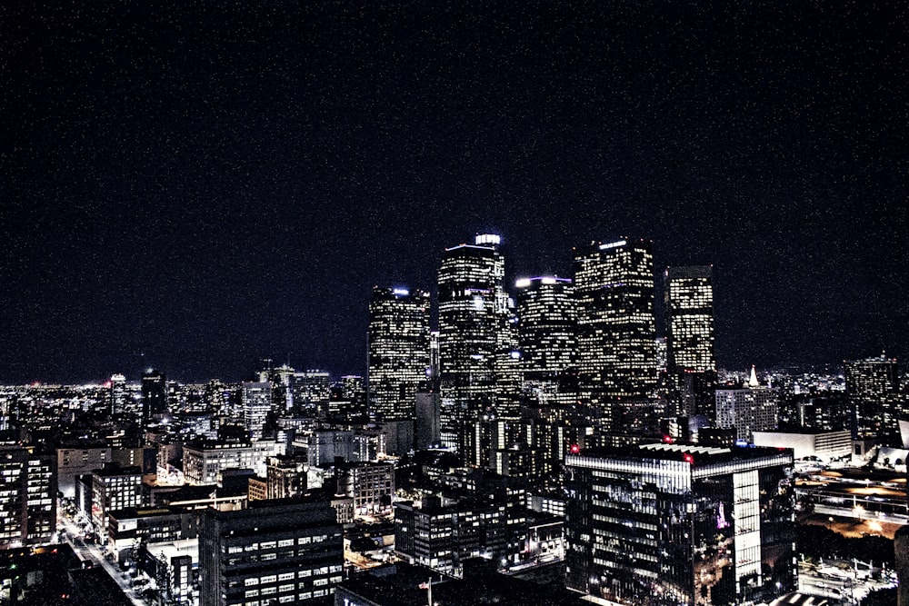 aerial view of cityscape during night time