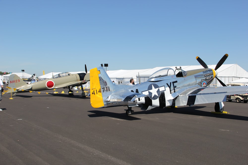 propeller planes parked at airport