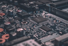 macro photography of black circuit board