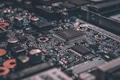 Circuit board and hard drive components close up