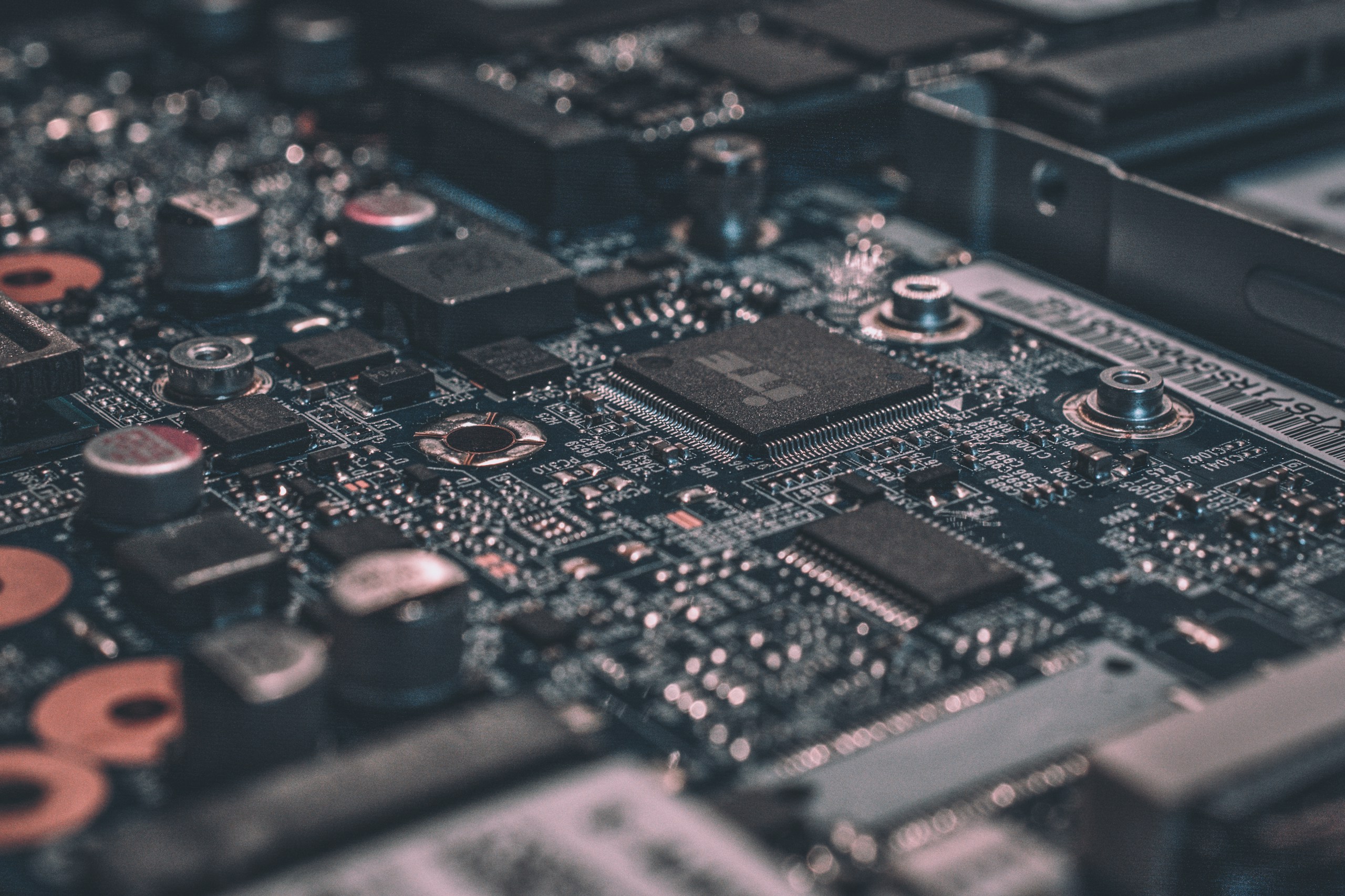 macro photography of black circuit board