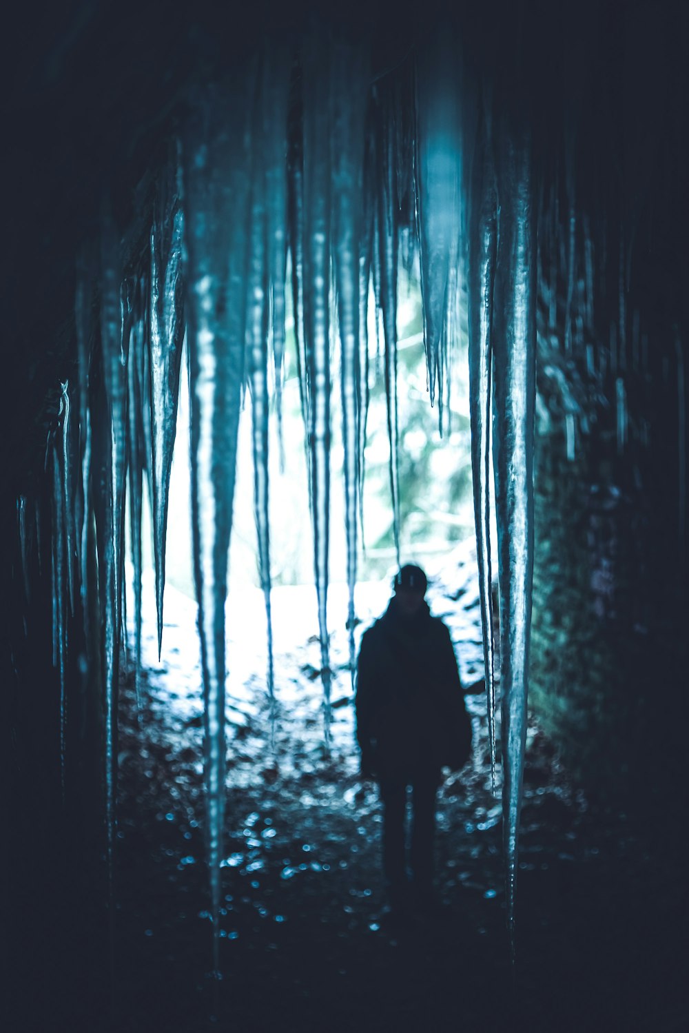 person in spiky ice cave