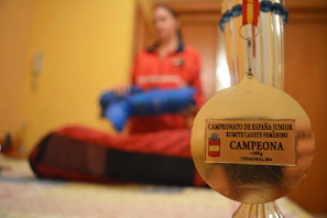 Excited participants receiving medals at a winners karate academy tournament.