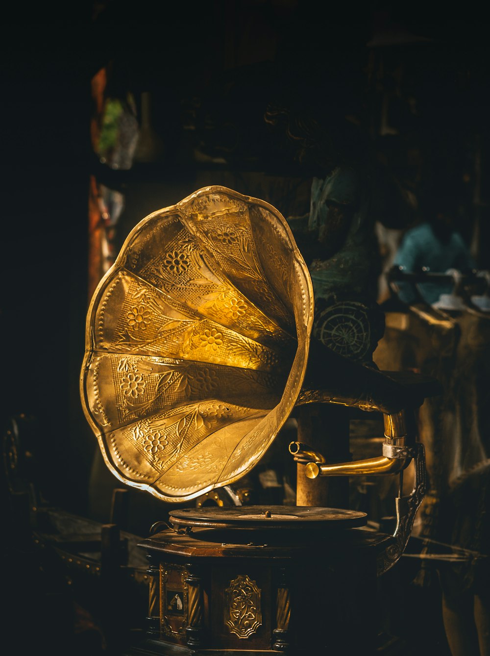 closeup photo of gramophone