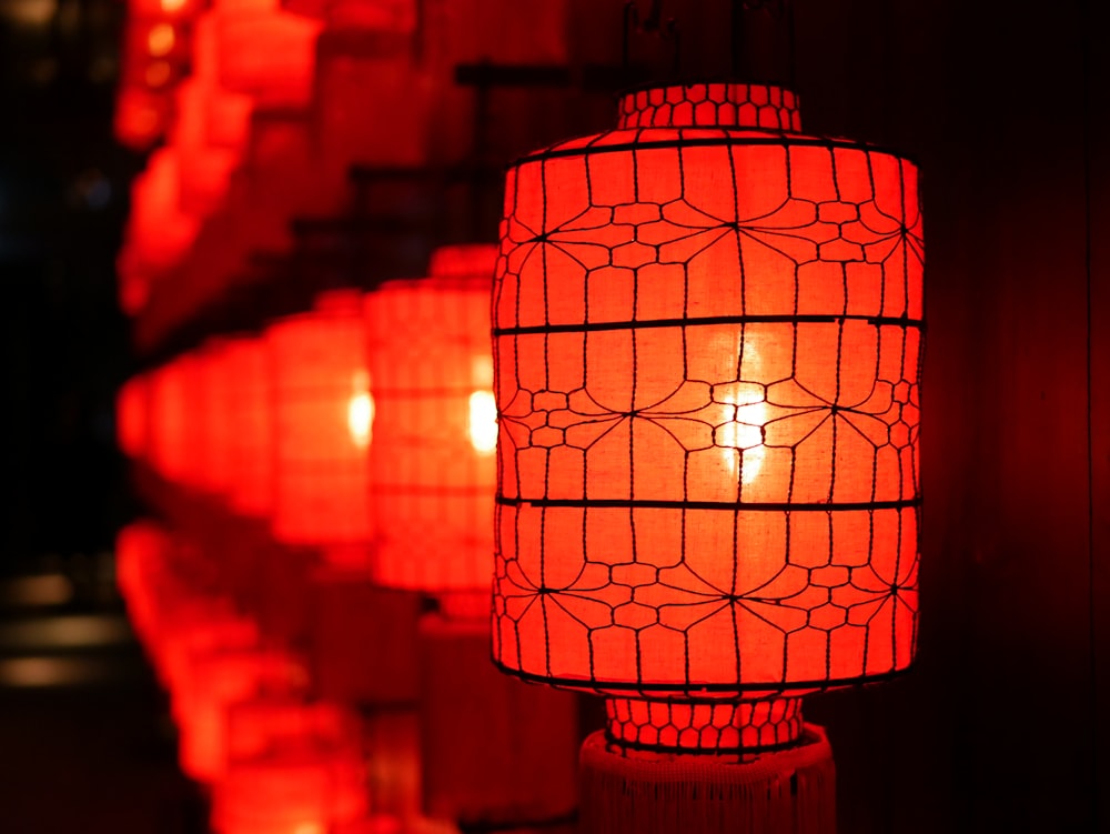 shallow focus photography of red paper lanterns