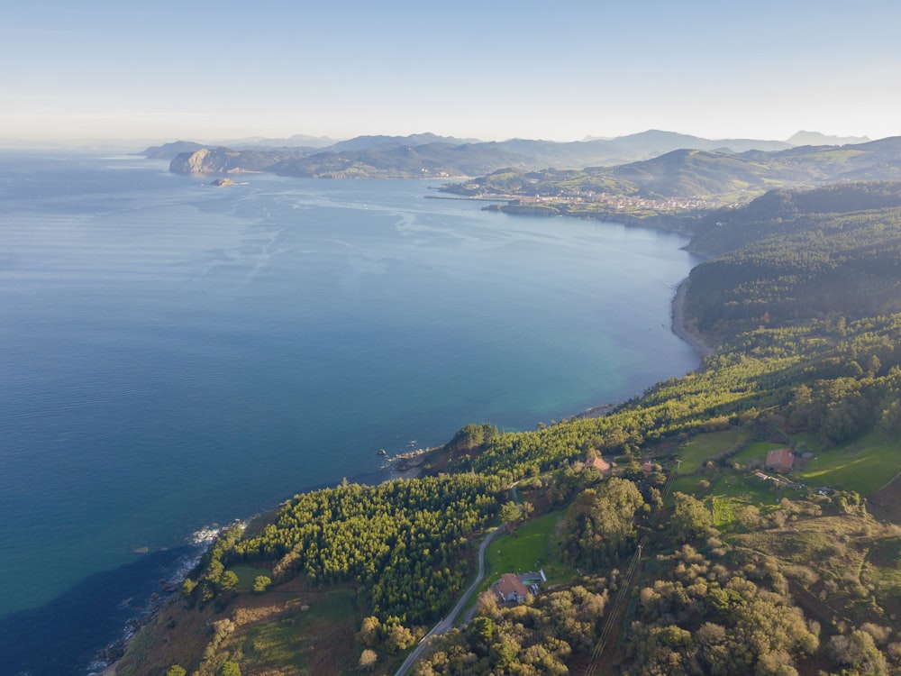 an aerial view of a large body of water