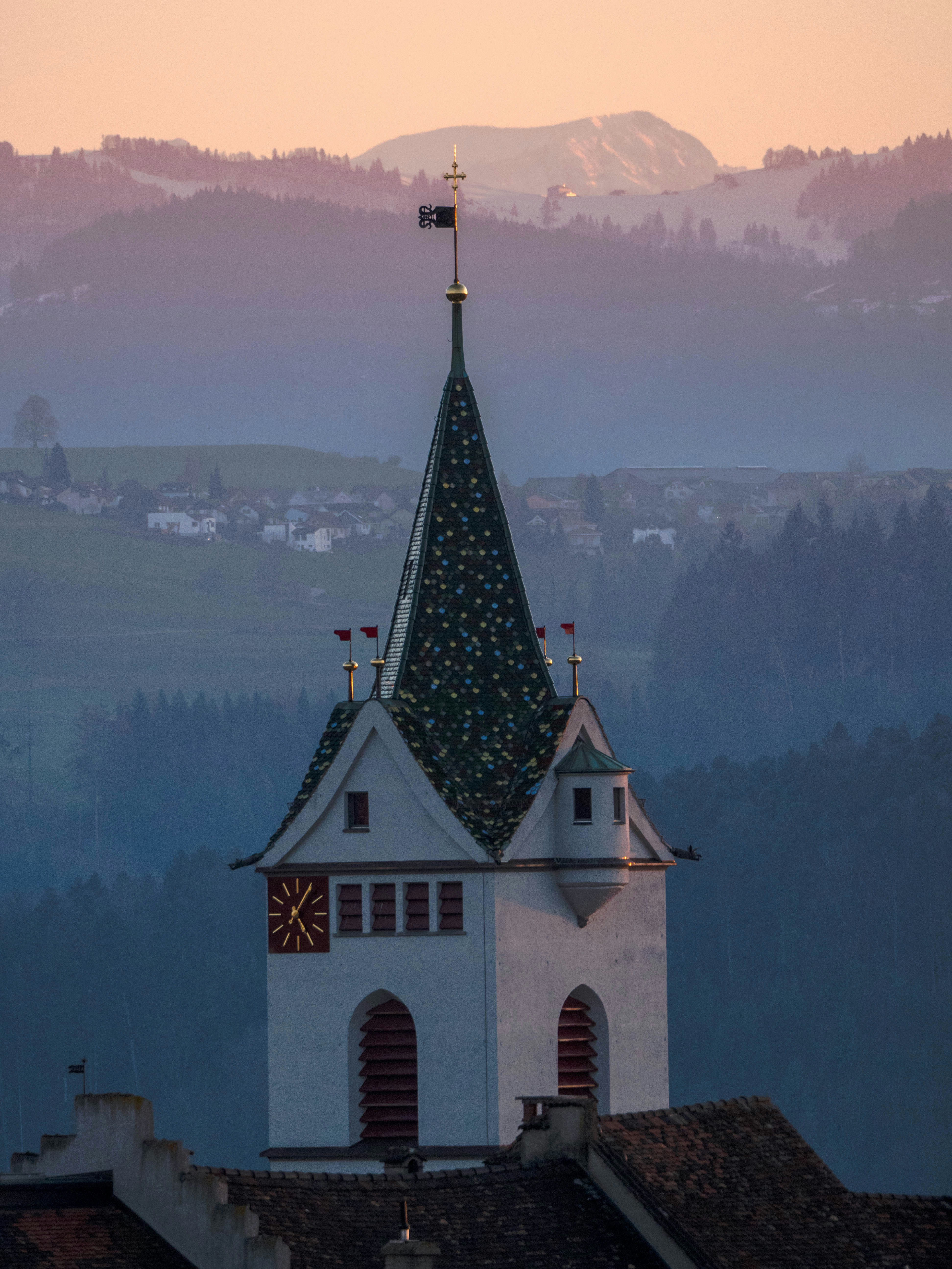 white and green concrete structure roof