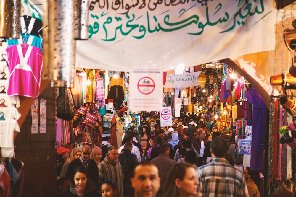 people at night market during night