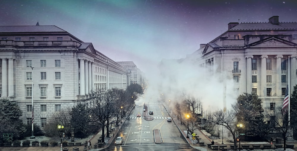 gray concrete building covered with smoke