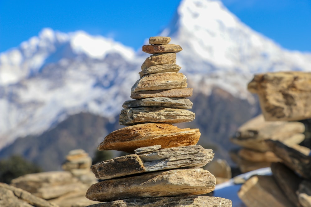 selective focus photo of stone stacking