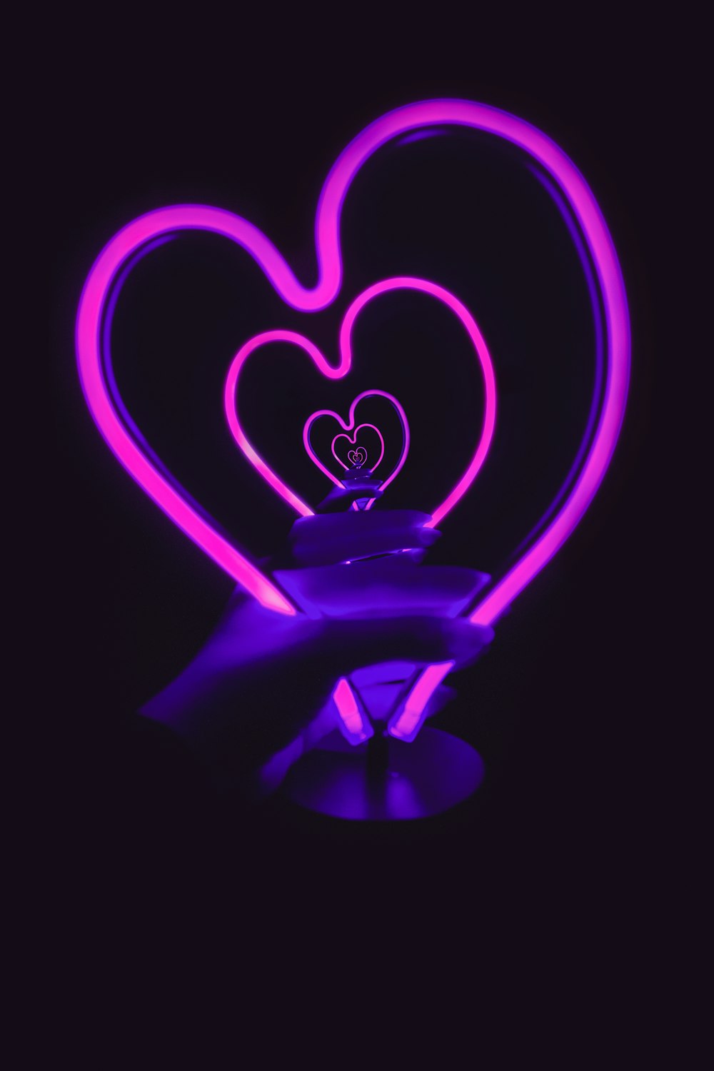 acendeu a lâmpada 3D do coração cor-de-rosa