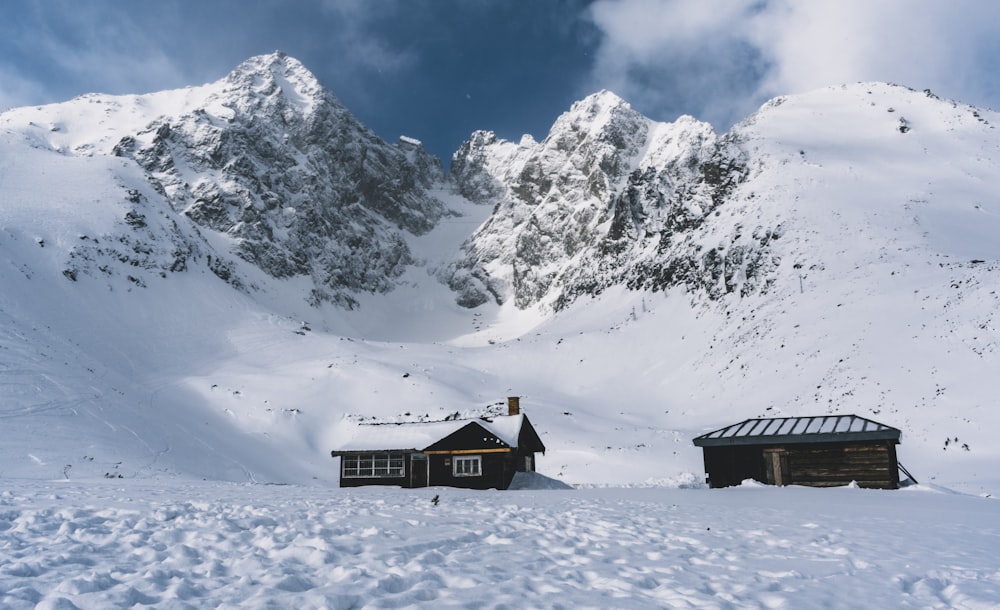 photo of house near snowy mountain