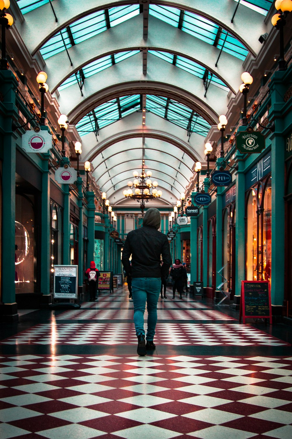 man standing inside building