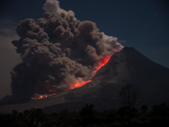 erupting volcano in West Sumatra Indonesia