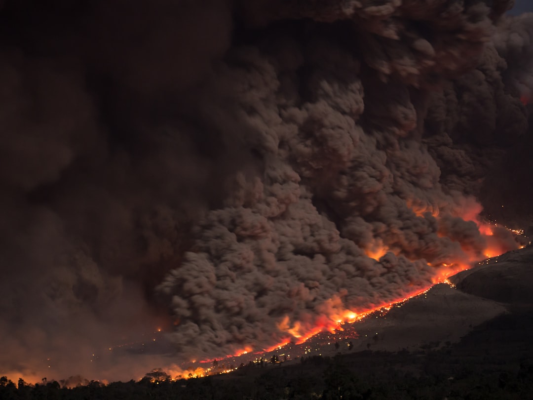 aerial photo of wild fire, Eruption of Sinabung-volcano on Indonesian island Sumatra. Its part of an documentation on my