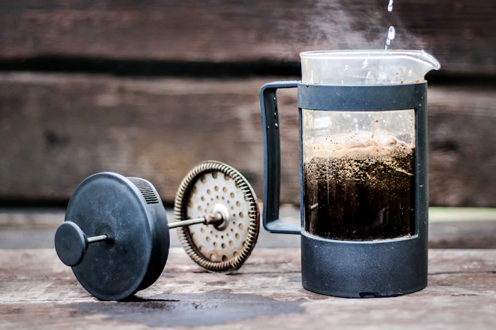French press immersion brewer with coffee