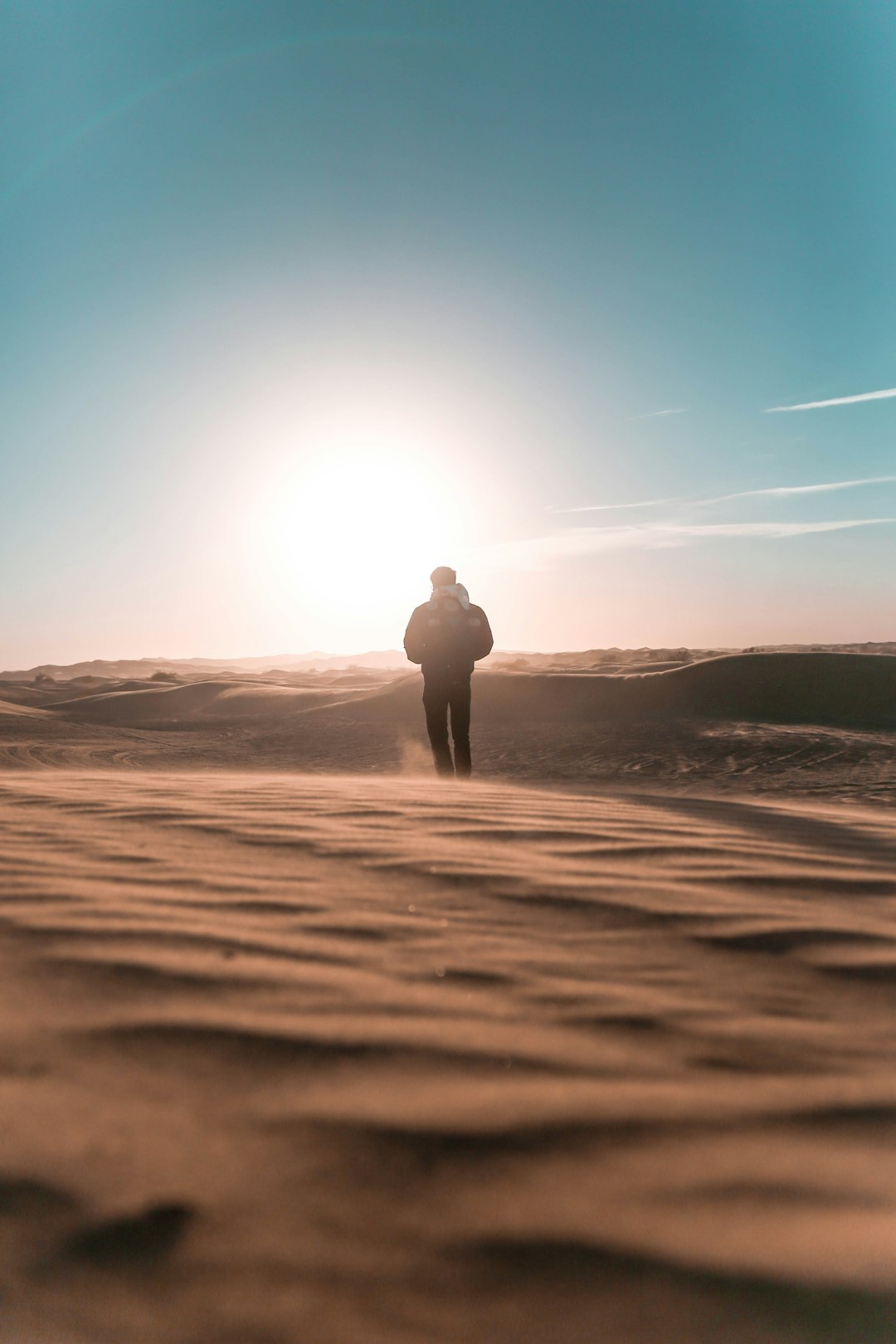person standing on desert land