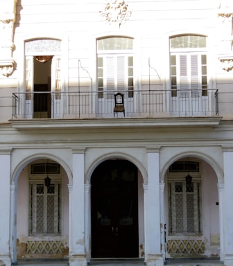Elegant townhouse facade with balcony
