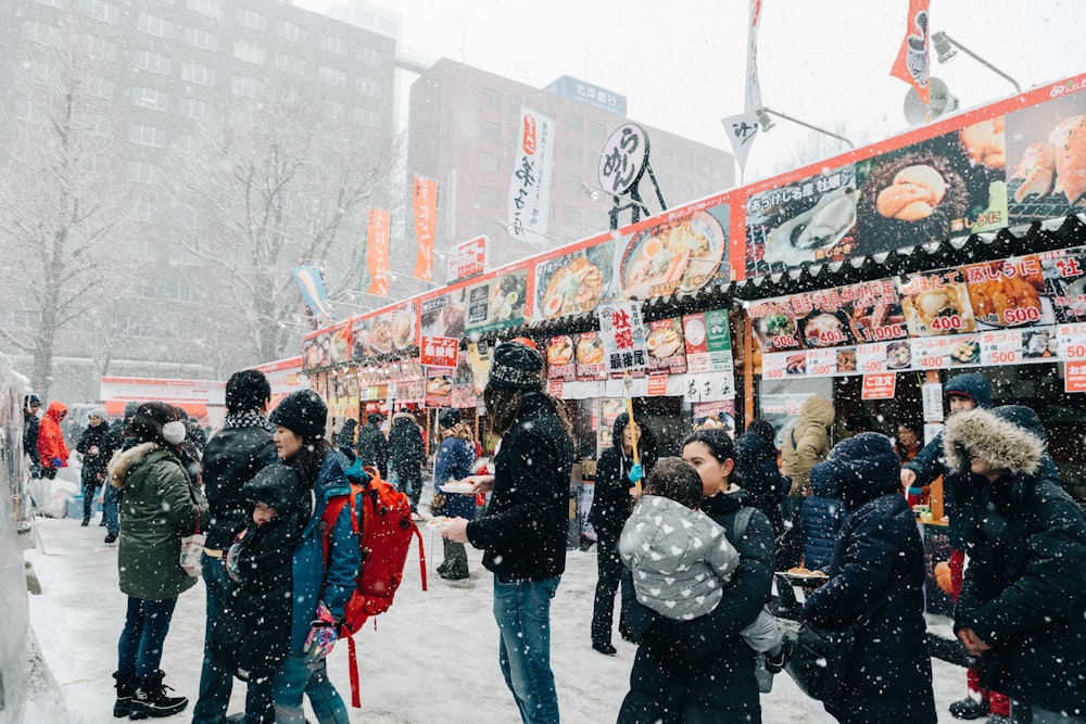 people near building during winter season