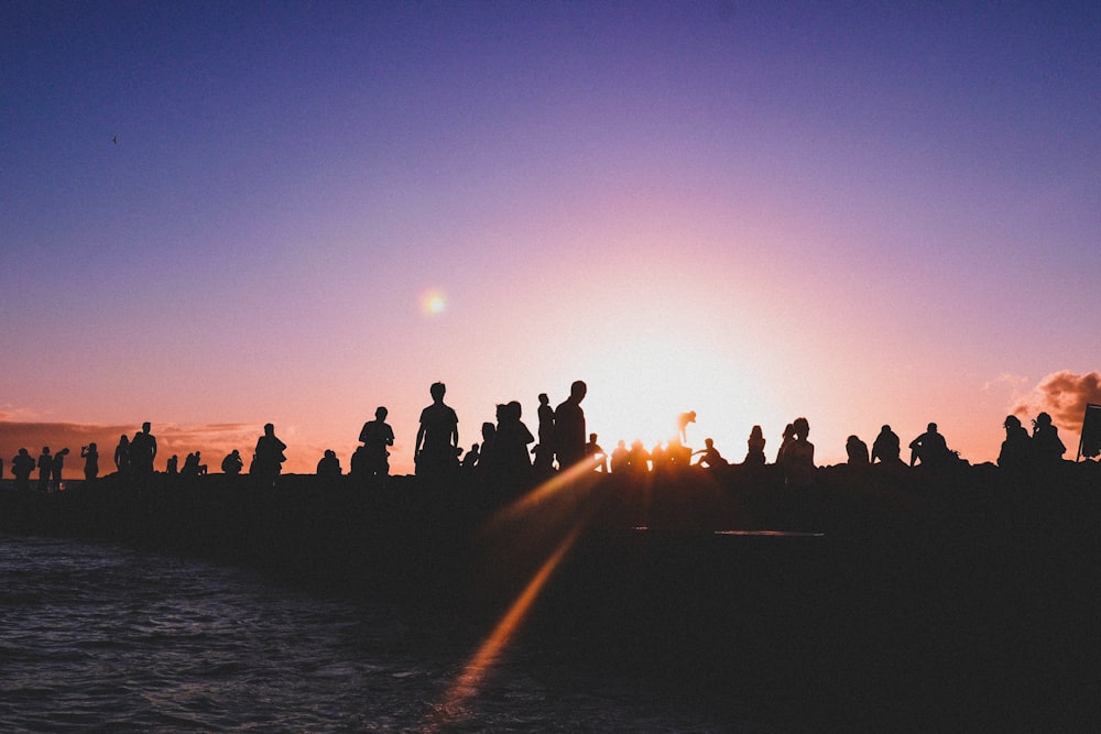 silhouette of group of person under clear skies