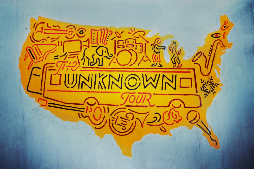 arancione L'illustrazione della mappa del tour sconosciuto degli Stati Uniti