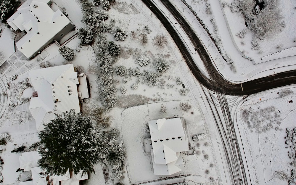 aerial photography of houses coated with snow