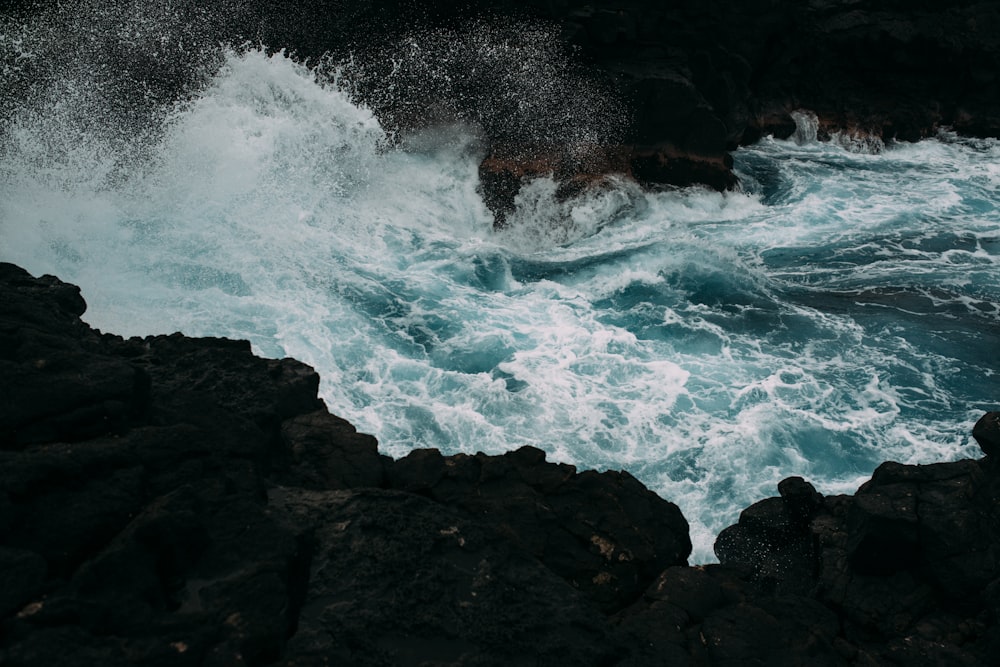 ocean wave near rock