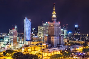 high-rise buildings during night time