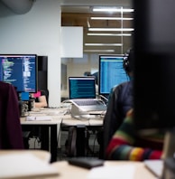 black flat screen computer monitors