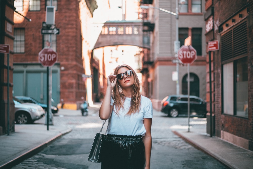 Top à col rond bleu pour femme