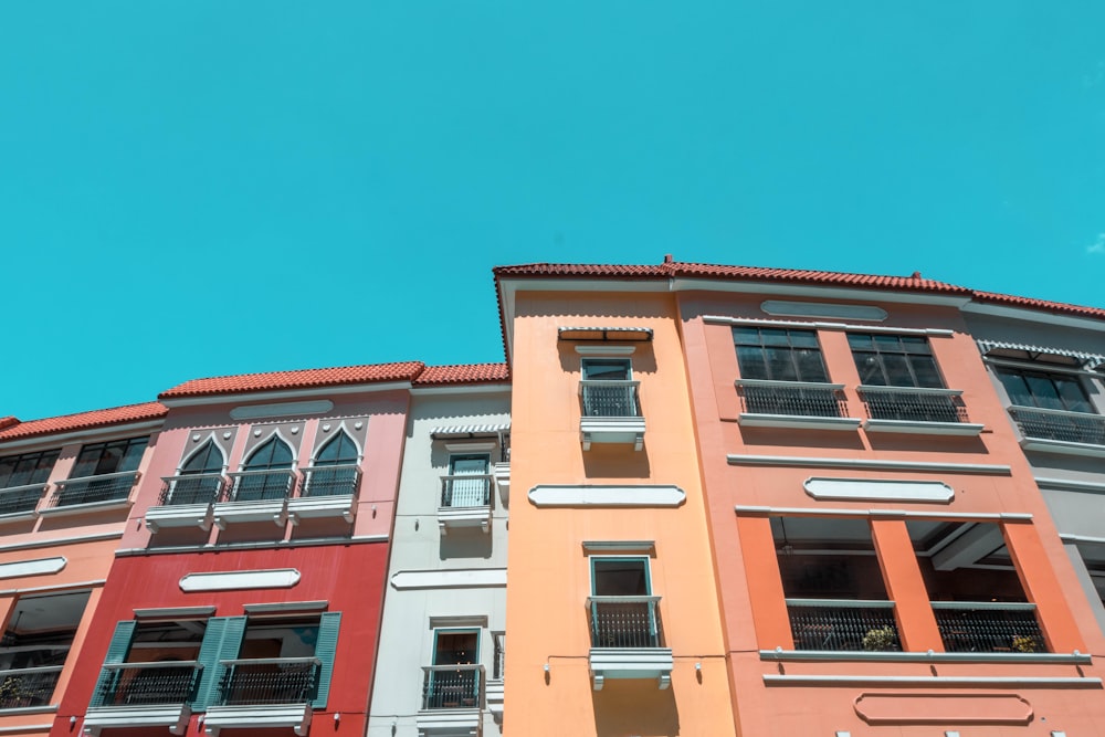 multicolored houses in worm's eye view