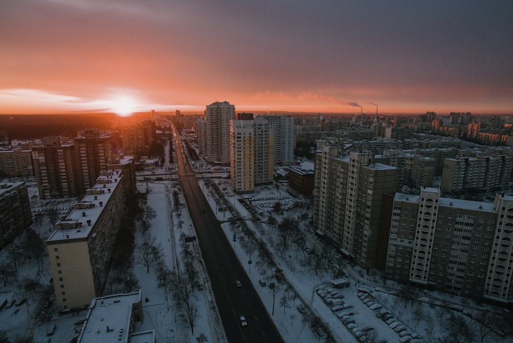 areal view of white city during sun set