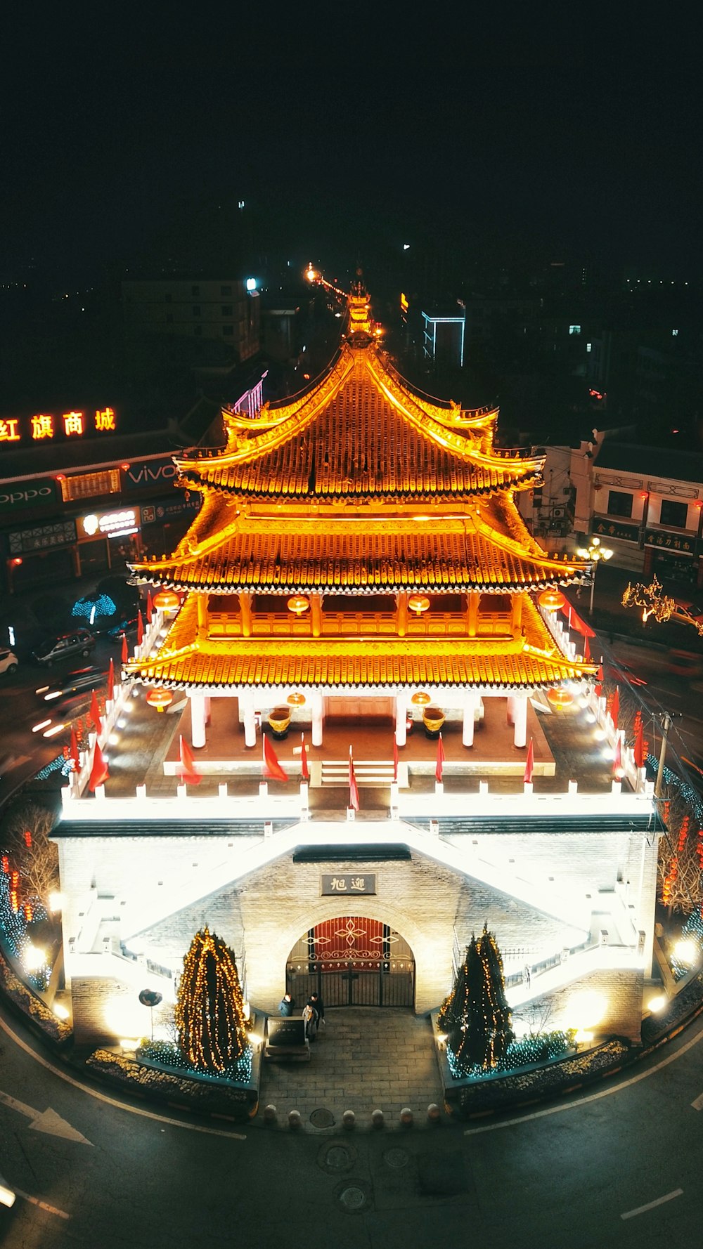 high-angle photography of yellow lighted structure