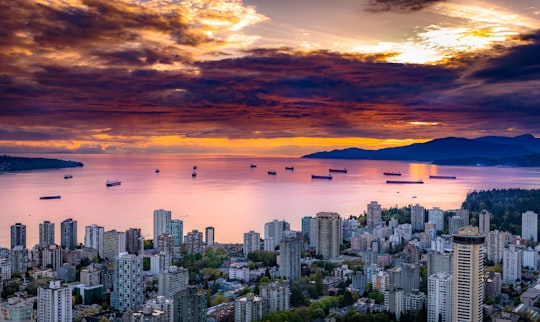 aerial photography of cityscape under brown sky in Stanley Park Canada