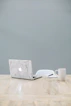 MacBook on table near mug