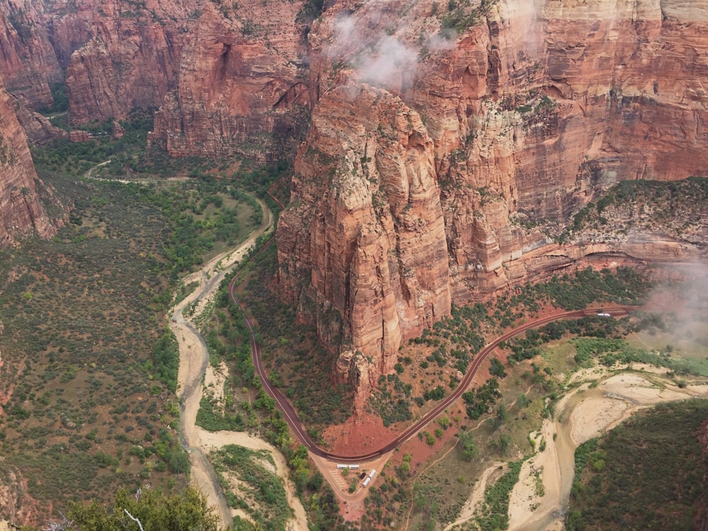 aerial photo of brown cliff