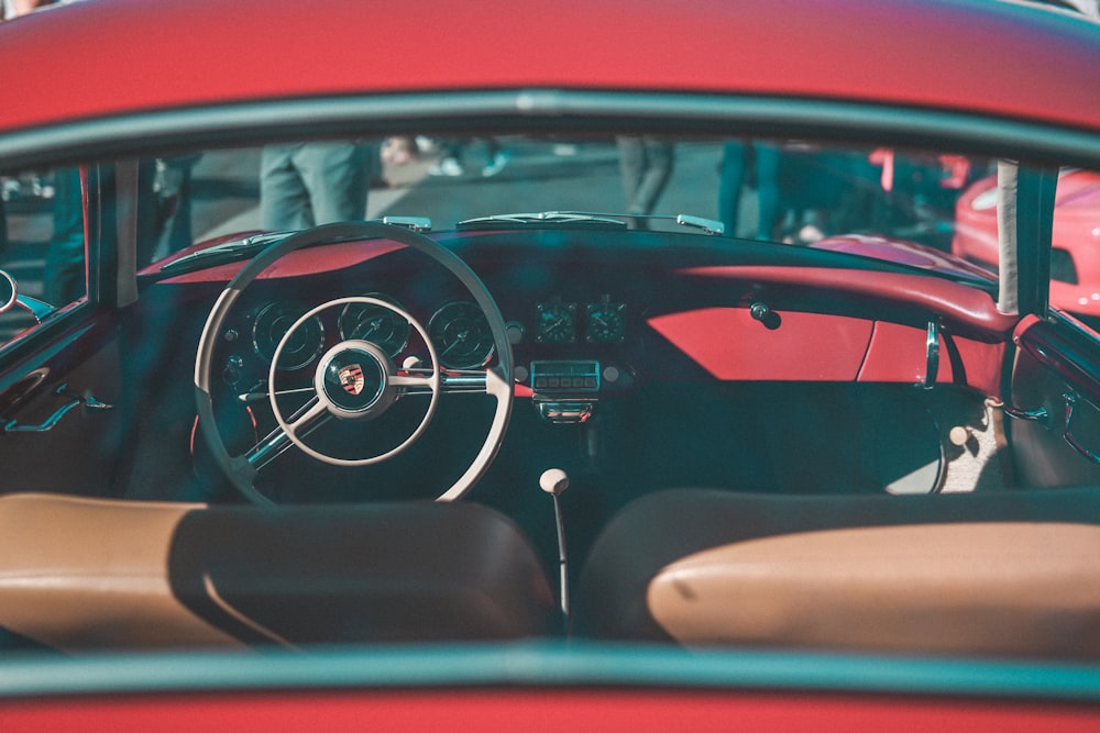 red and black Porsche vehicle interior