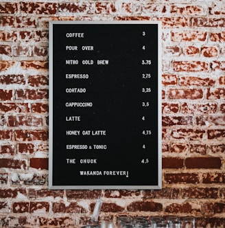 black and white menu board