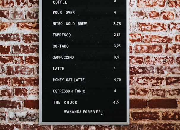 black and white menu board