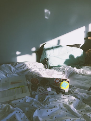 A cozy reading nook with a laptop open to a blog about health products.