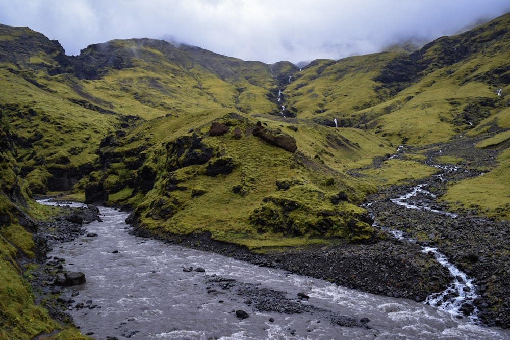 river surround by mountains