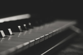 grayscale photography of piano keys